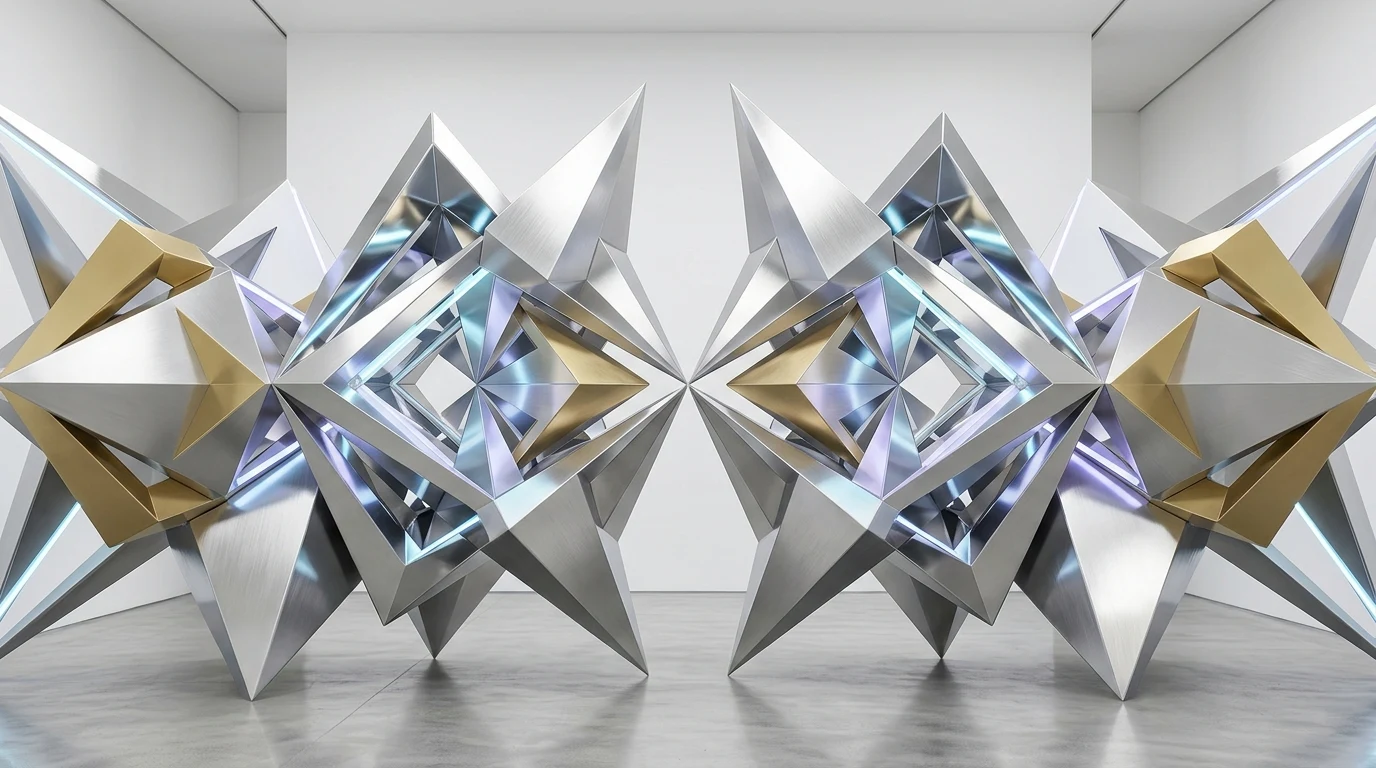 Abstract silver metallic structures showing the sharp and solid energy of the Metal element in Saju