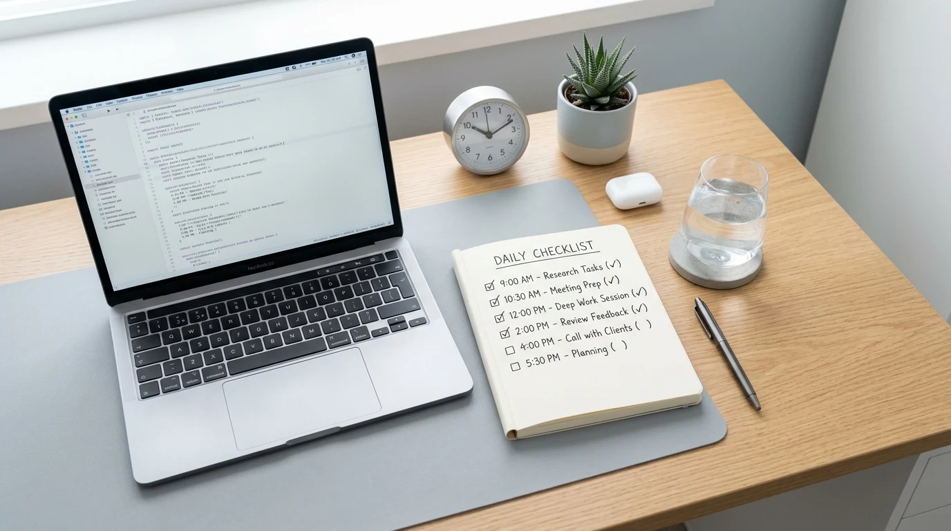 Minimalist organized desk representing the disciplined and self-controlled traits of a Metal-heavy Saju chart